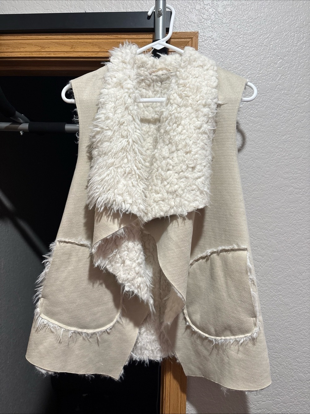 Altar'd State Cream Faux-Shearling Open Draped Vest